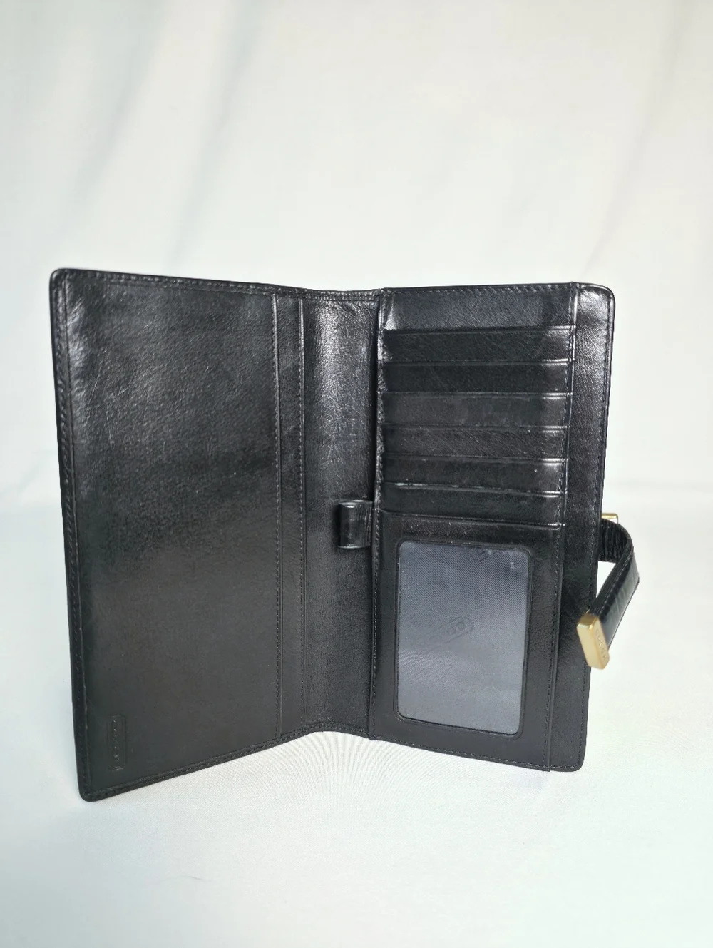 Vintage Coach Lexington Long Wallet Black Water Buffalo Leather Brass Kisslock - Picture 4 of 6